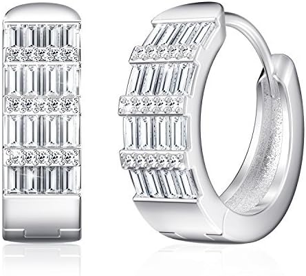 Hoop Earring 18K White Gold Plated Cubic Zirconia Round Crystal Earrings for Women Girls 0.81" Diam