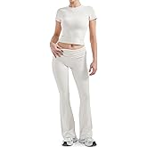 SUUKSESS Women 2 Piece Lounge Sets Going Out Y2K Foldover Pants Matching Pajamas