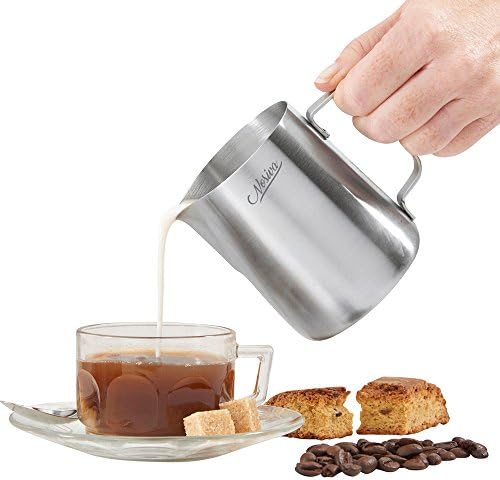 Nosiva Milk Frothing Pitcher - Stainless Steel Espresso Frothing Pitcher with Measurement Markings for Home Kitchen Maker, Hot Milk Frother and Cappuccino Maker with Two Free Art Coffee Stencils