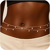 CHESKY Waist Chain for Women, Dainty Gold Plated Belly Chain for The Waist Adjustable Waterproof Sexy Bikini Satellite Beads Sparkle Chain Simple Body Chain Summer Jewelry Gifts for Women
