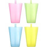 MAGICLULU 4Pcs Cup with Built in Straw Plastic Water Sippy Cups Straw Cups Drinking Cups for Water Juice Milk 3.15 x 3.15 x 5.12Inch