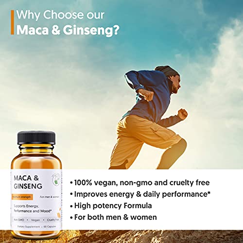 Organic Maca Root and Ginseng Energy Pills 100 Pure NonGMO Vegan