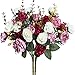 Hibery 7 Branch 21 Heads Artificial Fake Flowers Silk Rose Bouquet Wedding Home Office Floral Decor, Pack of 2 (White Pink)