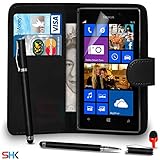 Nokia Lumia 925 Premium Leather Black Wallet Flip Case Cover Pouch + 2 IN 1 Ball Pen Touch Stylus Pen + Screen Protector & Polishing Cloth SVL6 BY SHUKAN®, (WALLET BLACK)