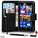 Nokia Lumia 925 Premium Leather Black Wallet Flip Case Cover Pouch + 2 IN 1 Ball Pen Touch Stylus Pen + Screen Protector & Polishing Cloth SVL6 BY SHUKAN®, (WALLET BLACK)
