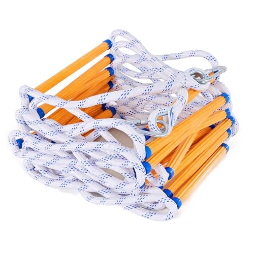 Emergency Fire Escape Ladder 7.6M / 25FT with 2 Hooks, Flame Resistant, Anti-Slip Safety Rope Ladder for Balcony 2-4 Story Homes, Reusable and Portable, Easy to Use & Store for Adults and Kids
