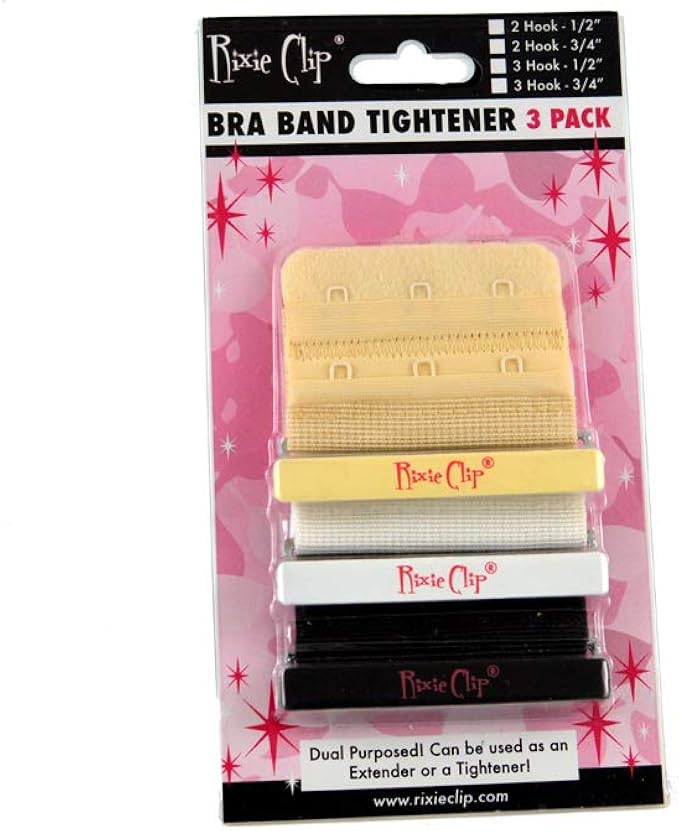 Rixie Clip Bra Band Tightener 3 PACK 3/4 InchTwo Hook, Multi Pack Bra