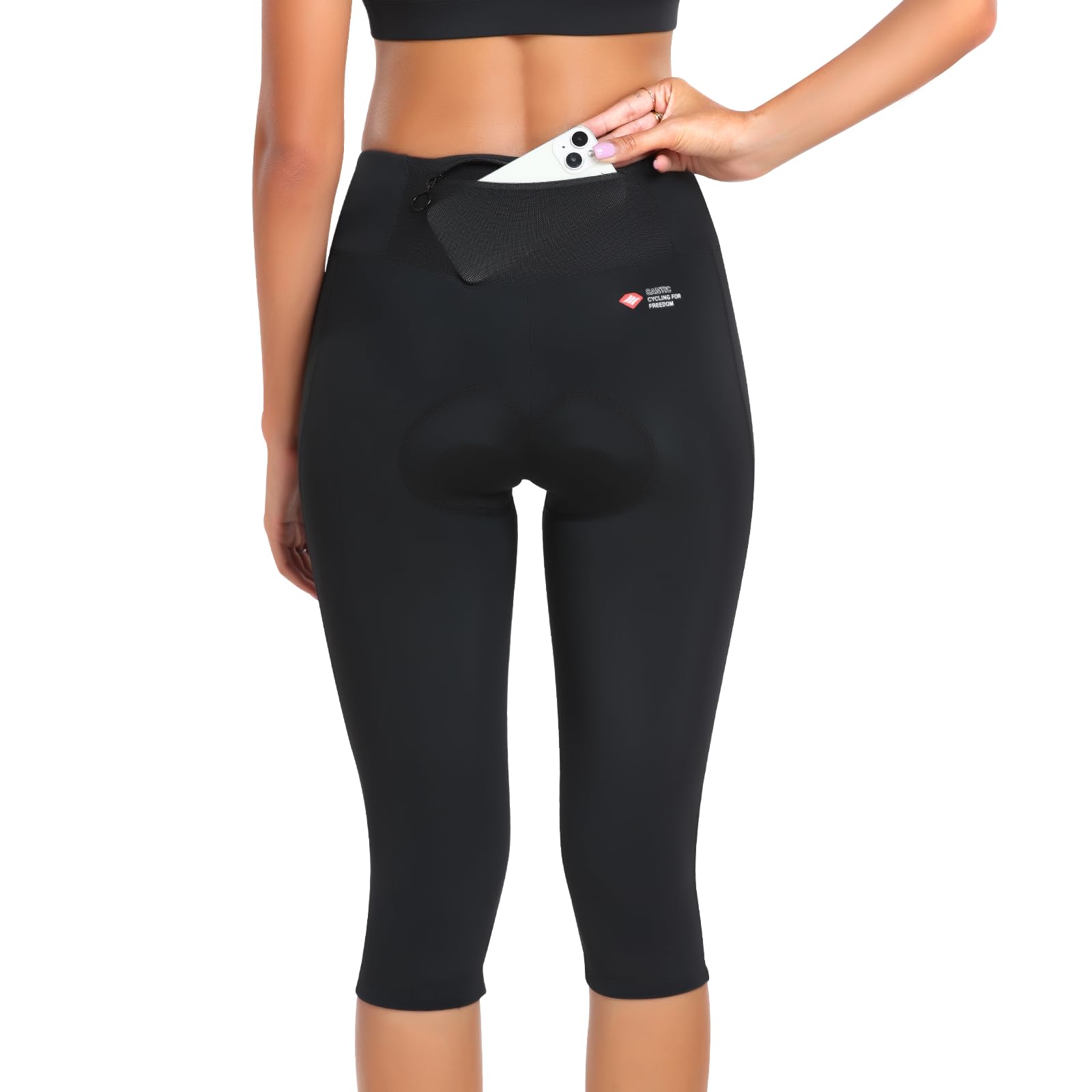 Santic Radlerhose Damen 3/4 Fahrradhose Gepolstert Radsportshorts Radhose Radsport-Leggings Tights Sitzpolster Elastische Schnell Trocknend Atmungsaktive Schwarz XXL 2