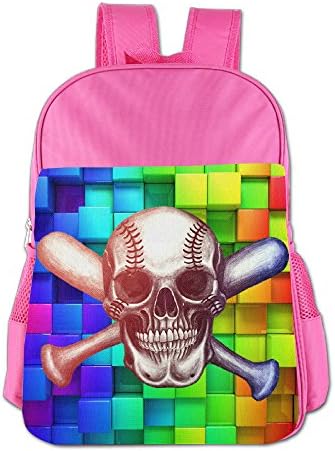 Gibberkids Kid Baseball Skull Colorful Pattern School Lunch Bag Bookbag Boys/Girls For 4-15 Years Old Pink