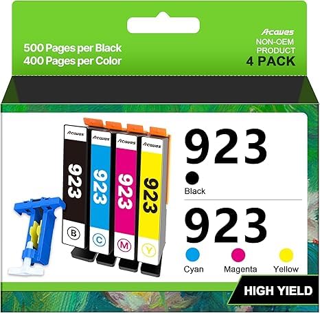 Photo 1 of 923 Ink Cartridges for HP Printers Compatible for HP 923 Ink Cartridges HP923 for HP Officejet Pro 8130e 8120e 8135e 8139e 8120e 8125e Printers (4 Pack 923 Ink Black Cyan Magenta Yellow Without Chip)