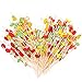 MMTX Cocktail Picks 200pcs 4.72inch Handmade Assorted Fruits Bamboo Toothpicks for Party Drink Fruit Dessert Food Appetizers Decoration
