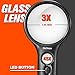 Dicfeos 3X/45X Magnifying Glass with 3 LED Book Light, 75mm Anti-Scratch Optical Grade Glass Lens, 4.1 Ounce Lightweight, Brings Fun for Kids and Elders (Black)
