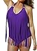Pretty Padded One Piece Long Tassel Halter Swimsuit Monokinis, Purple, Asian XXL = US XL