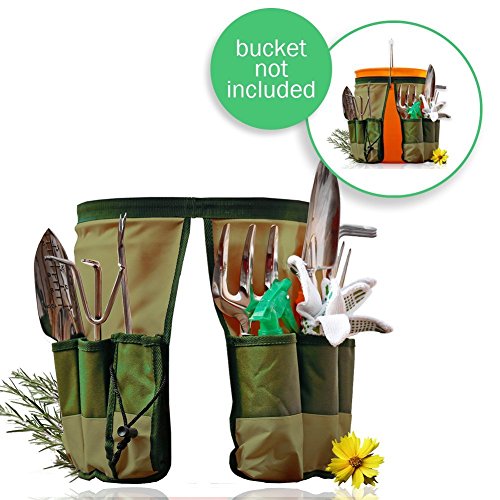 Handy Bucket Caddy Fit 5 Gallon Home Depot Bucket | New Design Military Grade 600D Oxford Cloth Gardening Organizer Caddy with 10 Pockets for 13.7 x 9.8 inches, Machine Safe Series Green