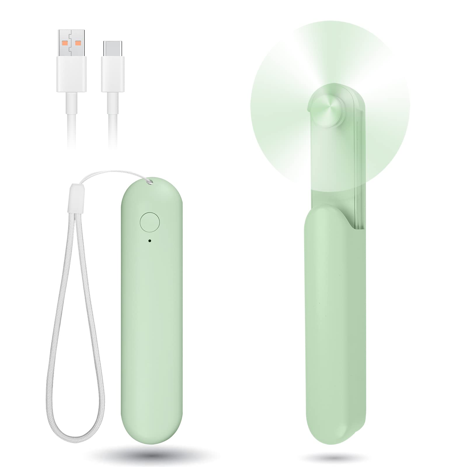Venforze Mini Fan Handheld, 3 Speeds Rechargeable Quiet Handheld Fan[12-24 Working Hours], Portable Type-C Slider Pocket Personal Small Fan for Travel, Home and Outdoor (Light Green)