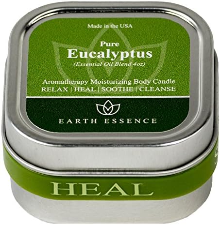Scented (Eucalyptus) Soy Wax Aromatherapy 4oz Massage Candle in Square Tin - Made in USA with Pure Essential Oil and All Natural Ingredients.