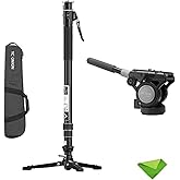 YC Onion Pineta Pro Carbon Fiber Monopod with FH60 Fluid Head and Pedal Base, Light Stand Lightweight Travel Monopod with Quick Release Plate for Sony Canon Nikon DSLR Cameras, Gimbal and etc
