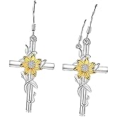 Sunflower Earrings,Cross Dangle Earrings with Crystal Accents Mother's Day Birthday Valentine Flower Jewelry Gifts for Women