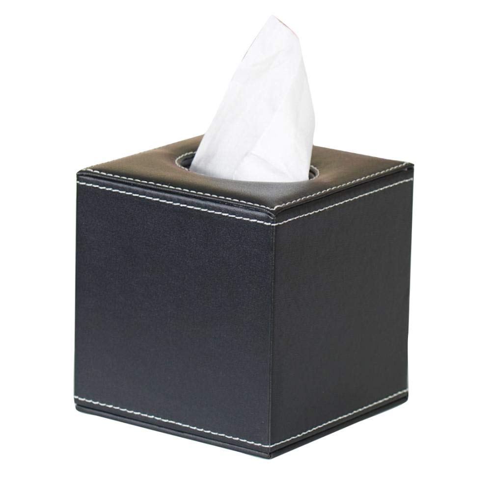 PU Leather Tissue Box Cover and Dispenser for Home, Office, Car - Napkin Holder in Black