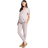 Seraphine Karen Maternity and Nursing Two Piece Lounge Set, Short Sleeve, Matching Pregnancy Loungewear and Mom Postpartum Clothes for Women, Lilac, M