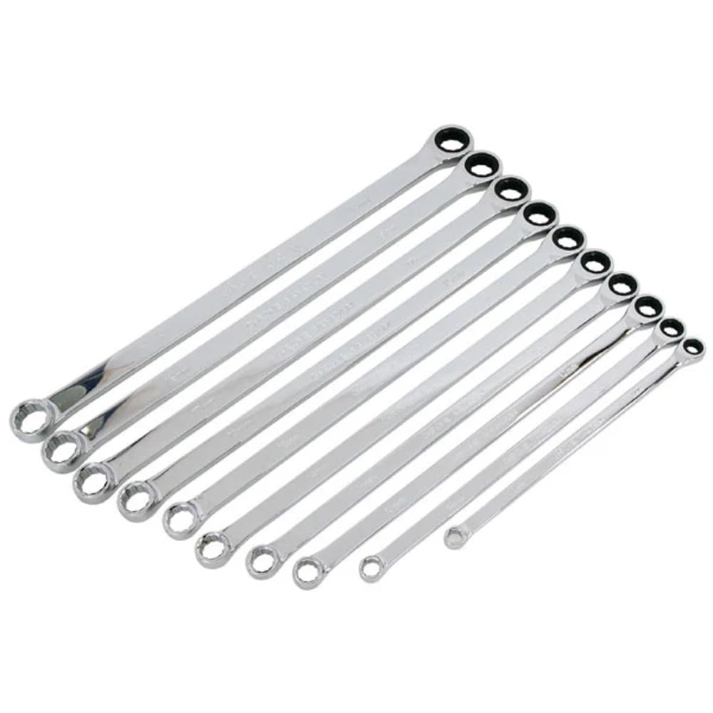 Neilsen CT4465 10pc Ratchet and Ring Spanner Set 8 10 12 13 14 15 16 17 18 19mm 72 Tooth Mechanism Extra Long