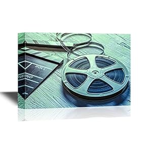 Vintage Filming Equipment Canvas Wall Art - Vintage Filming Projector and The Clapperboard - Gallery Wrap Modern Home Art | Ready to Hang - 12x18 inches