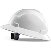 LANON White Full Brim Hard Hat, OSHA Construction Work Approved, HDPE Safety Helmet with 4 Point Adjustable Ratchet Suspension, Class E, G & C