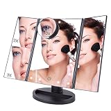 Makeup Vanity Cosmetic Mirror 21 LED Lights, LED Lighted Table Makeup Mirror Touch Screen, Portable Travel Cosmetic Mirror 3X/2X Magnification Detachable (Black)