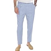 Beotyshow Mens Linen Pants Casual Elastic Waist Trousers Summer Beach Lightweight Pants
