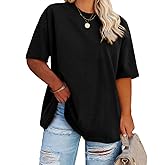 Fisoew Women's Plus Size T Shirts Oversized Tees Summer Half Sleeve Crew Neck Tunic Tops