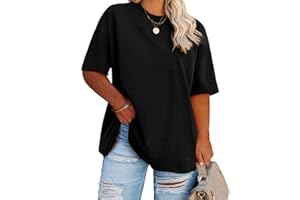 Fisoew Women's Plus Size T Shirts Oversized Tees Summer Half Sleeve Crew Neck Tunic Tops