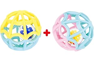 WEofferwhatYOUwant Sensory Play Balls – Set of 2 BPA-Free Grasping & Teething Balls with Rattle – Perfect for Infants & Toddlers