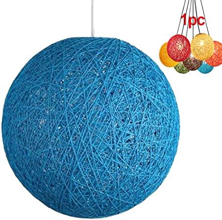 Modern Lattice Wicker Rattan Globe Ball Style Ceiling Pendant Light Lampshade Creative Personality bar, Coffee Shop, Bedroom, Restaurant Home Simple Decoration Lighting (Blue, 23cm)