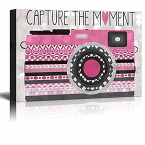Capture The Moment Pink Zentangle Camera on a Silver Colored Bokeh Background - Canvas Art Home Art - 12x18 inches