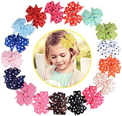WallyDeals 20 Piece 3-Inch Hair Bow Rainbow Polka Dot Barrette Headband
