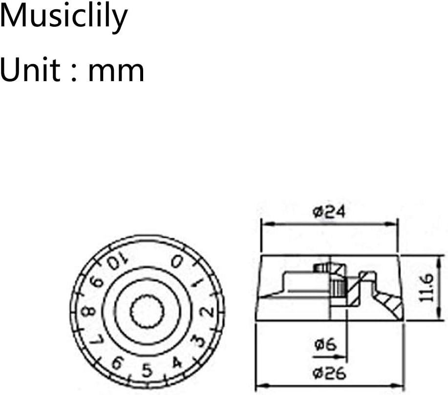 Musiclily Pro Left Handed Metric Size 18 Splines Guitar Speed Control Knobs for Epiphone Les Paul SG Style Silver (Set of 4) - Image 3