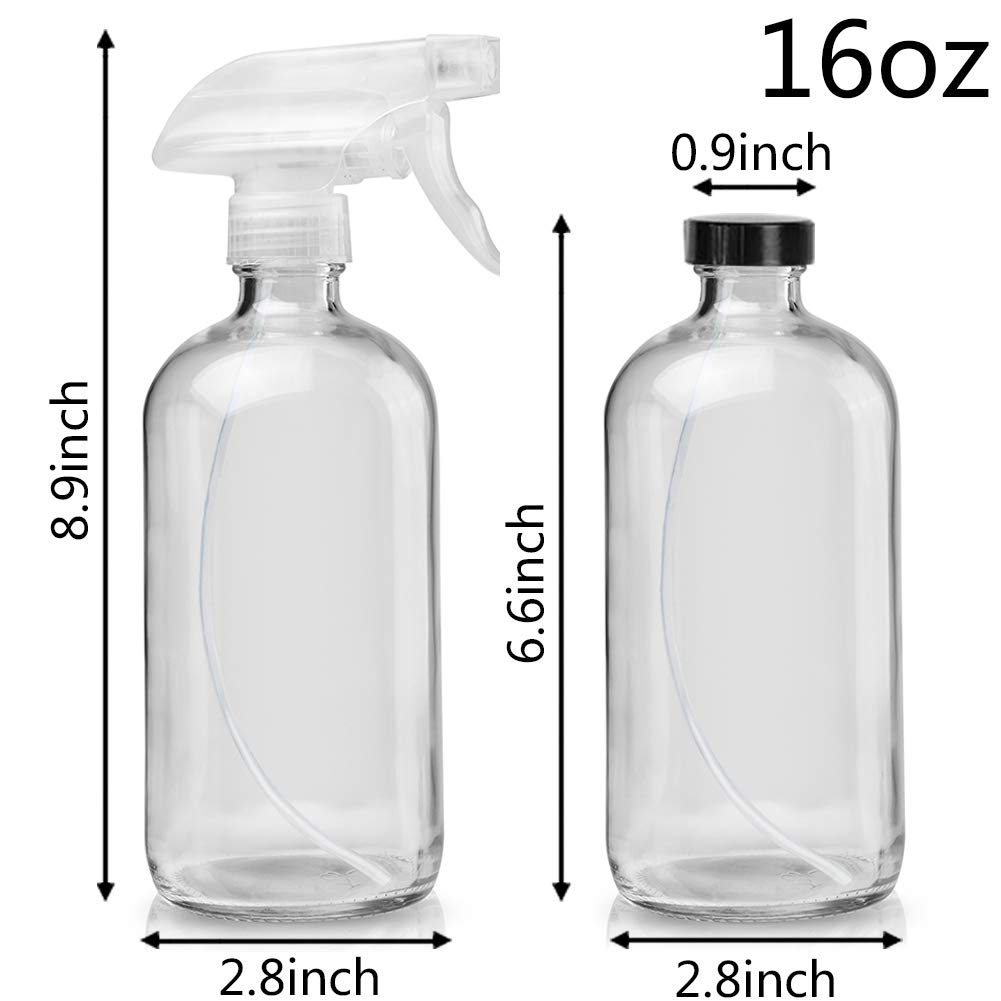 Glass Spray Bottles Empty 16oz Boston Round Bottle Refillable Container for Essential Oils with Funnel Lables Cleaning Products Aromatherapy Lotions Liquid Soaps (WhiteWhite)