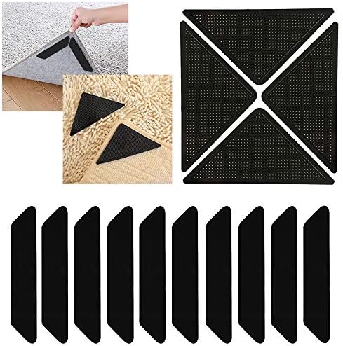DaKuan 14 PCS Premium Anti Slip Non Skid Rug Gripper Tape Pads, 10 PCS Trapezoidal & 4 PCS Triangular Carpet Grippers with Renewable Adhesive Pad for Hardwood Floors
