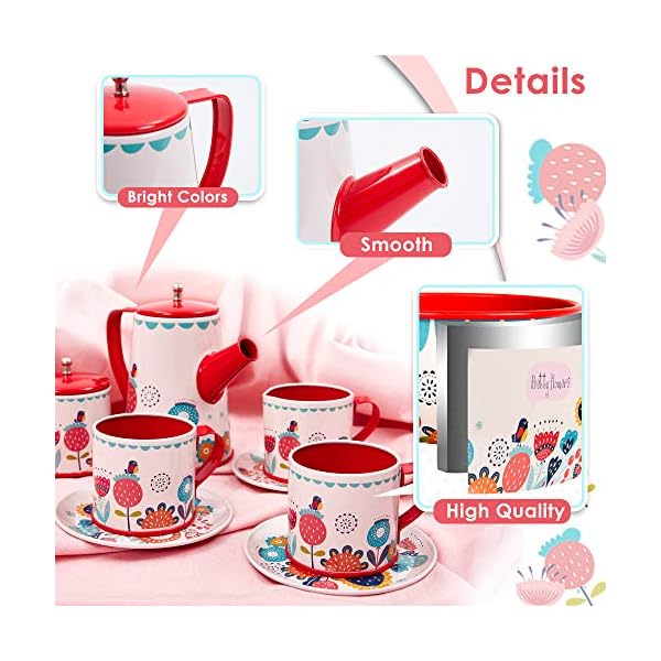 BUYGER Teeservice Kinder Tee-Set Puppengeschirr Kaffeeservice Kinderküche Geschirr Küche Spielzeug Rollenspiele für… – Bild 4