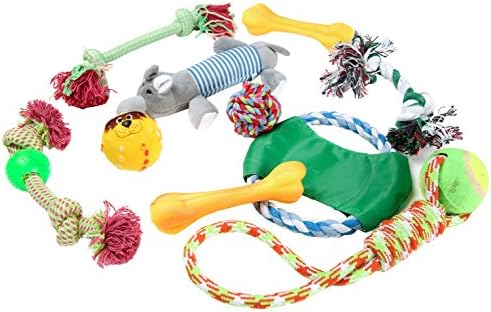 Dog Toy Set 10 Pack, Rope Ball and Chew Squeaky Toys for Small Medium Dog (Colors May Vary)