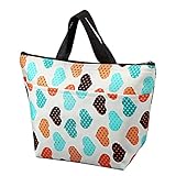 Printing Lunch Bags, Arricastle Oxford Cloth Aluminum Foil Insulated Zip Cooler Bag Portable Takeaway Aluminum Film Pack Cooler Bag Lunch Box Package (White heart-shaped)