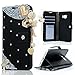 (Not for S6) Samsung S6 Edge Case- Mavis's Diary 3D Handmade Bling Crystal LOVE Heart Pendant Sparkle Glitter Rhinestone Diamond Flowers PU Leather Wallet Type with Magnetic Clasp Credit Card Holder Design Folio Case Cover for Samsung Galaxy S6 Edge with Soft Clean Cloth (Black)