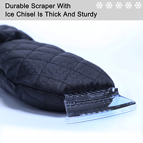 Ice Scraper Mitt For Car Windshield Snow Scrapers with Waterproof Glove Lined of Thick Fleece + Carry Pouch (Black)