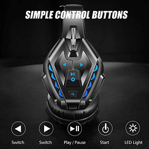 PHOINIKAS Gaming Headset für PS4, Xbox One, PC, Nintendo Switch, Wired Kopfhörer für Spiele mit Noise Cancelling-Mik und 7.1 Bass Surround, Wireless Bluetooth-Headset für Musik, 40H-Spielzeit - Blau