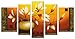 Wieco Art Golden Bottle Elegant Flowers Oil Paintings on Canvas Wall Art Ready to Hang for Living Room Bedroom Home Decorations Modern 5 Panels 100% Hand Painted Stretched and Framed Floral Artwork