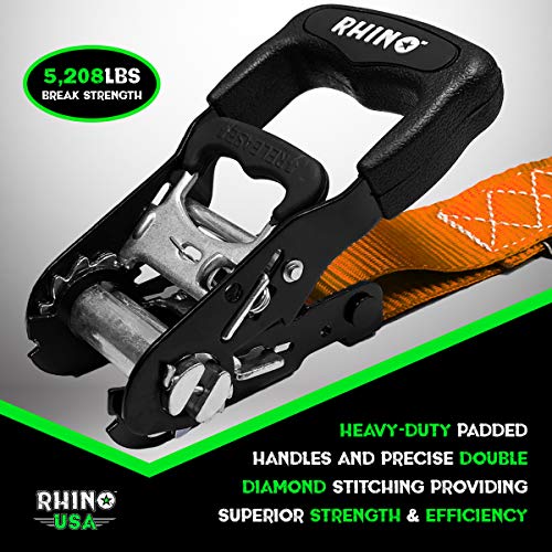 RHINO-USA-Ratchet-Straps-Heavy-Duty-Tie-Down-Set-5208-Break-Strength-4-Heavy-Duty-16-x-8-Cargo-Tiedowns-with-Padded-Handles-Coated-Chromoly-S-Hooks-4-Soft-Loop-Tie-Downs-Strap-ORANGE