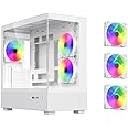 DIYPC ARGB-N1-W White USB3.0 /Type C Micro ATX Gaming Computer Case w/Frameless Dual Tempered Glass Panel and 3 x ARGB 120mm Fans (Pre-Installed). Support 4090TI GPU and 360mm AIO