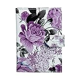 ZONGSHU Floral Passport Holder Cover Wallet, Peony Flower Patten Travel Luggage Passport Wallet with PU Leather, Purple