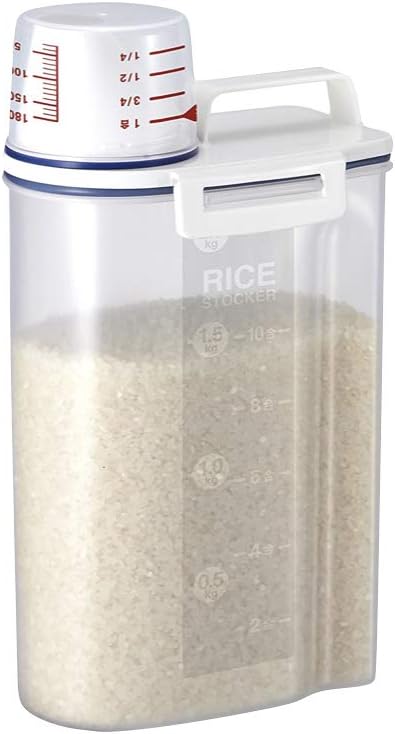 2KG Portable Plastic Food Grain Cereal Flour Storage Box Dispenser Rice Container Sealed Tank with Measuring Cup EU-HK002 (2KG)