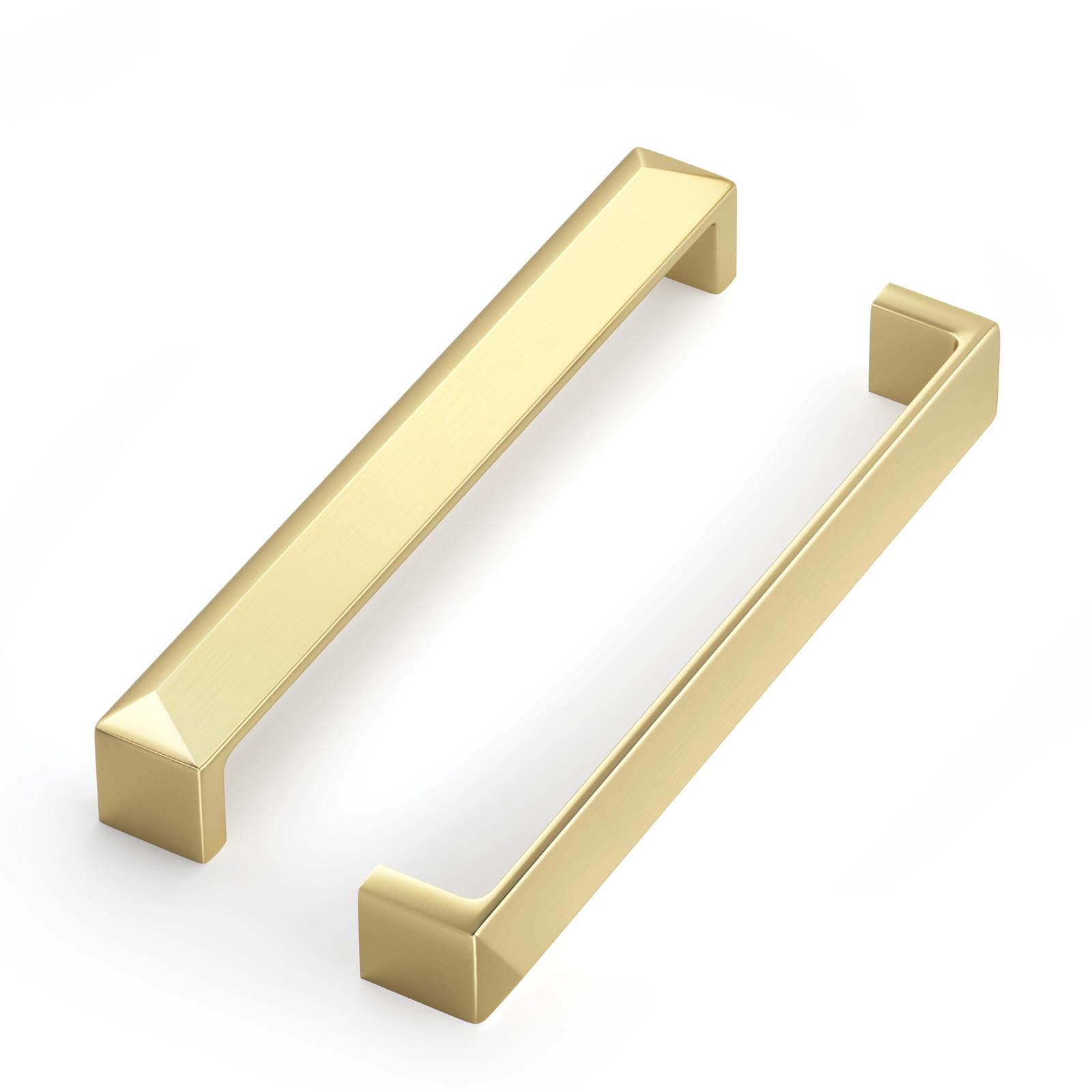 Goldenwarm 10pack Gold Kitchen Handles, 160mm(6-5/16Inch) Hole Centers Gold Handles for Cupboard Solid Zinc Alloy, Modern Electroplated Drawer Pulls with Screws